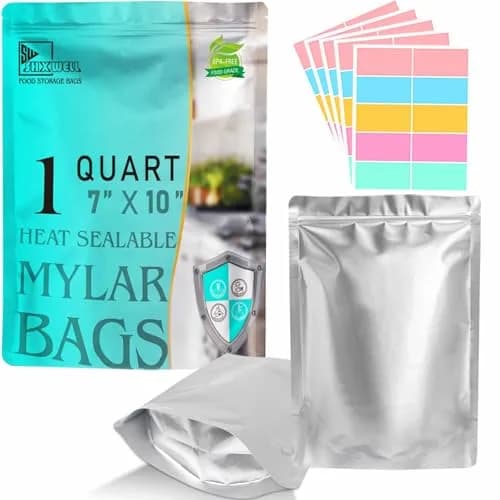 SHXWELL 50pcs 1 Quart Mylar Bags 7"x10" (17.78cm x 25.4cm) | Extra Thick 10 Mil Food Storage Pouches with Zipper thumbnail 1