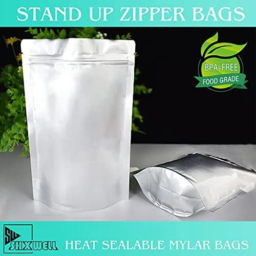 SHXWELL 50pcs 1 Quart Mylar Bags 7"x10" (17.78cm x 25.4cm) | Extra Thick 10 Mil Food Storage Pouches with Zipper thumbnail 7