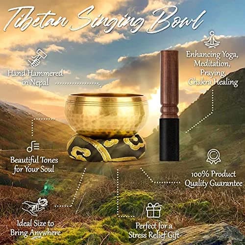 Relaehih Tibetan Singing Bowl Set 8.2 cm (3.15 Inch) | Hand-Hammered Nepal Meditation Chakra Sound Bowl thumbnail 6