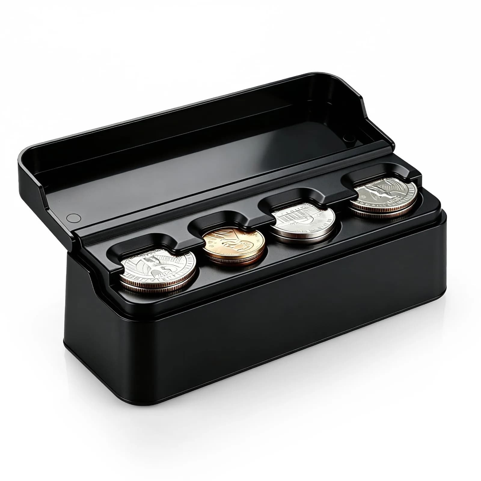 SINGARO Coin Holder for Car, Coin Change Organizer Compatible with Coins of Different Sizes, Dash-Mounted Holder Suitable for Most Cars, Trucks (Black) | Modern, Water-Resistant - main product image