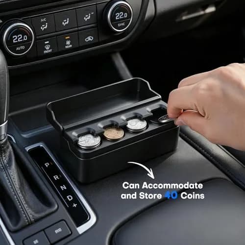SINGARO Coin Holder for Car, Coin Change Organizer Compatible with Coins of Different Sizes, Dash-Mounted Holder Suitable for Most Cars, Trucks (Black) | Modern, Water-Resistant thumbnail 4