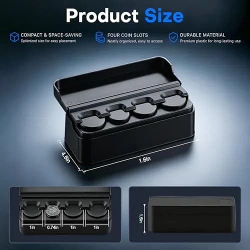 SINGARO Coin Holder for Car, Coin Change Organizer Compatible with Coins of Different Sizes, Dash-Mounted Holder Suitable for Most Cars, Trucks (Black) | Modern, Water-Resistant thumbnail 2