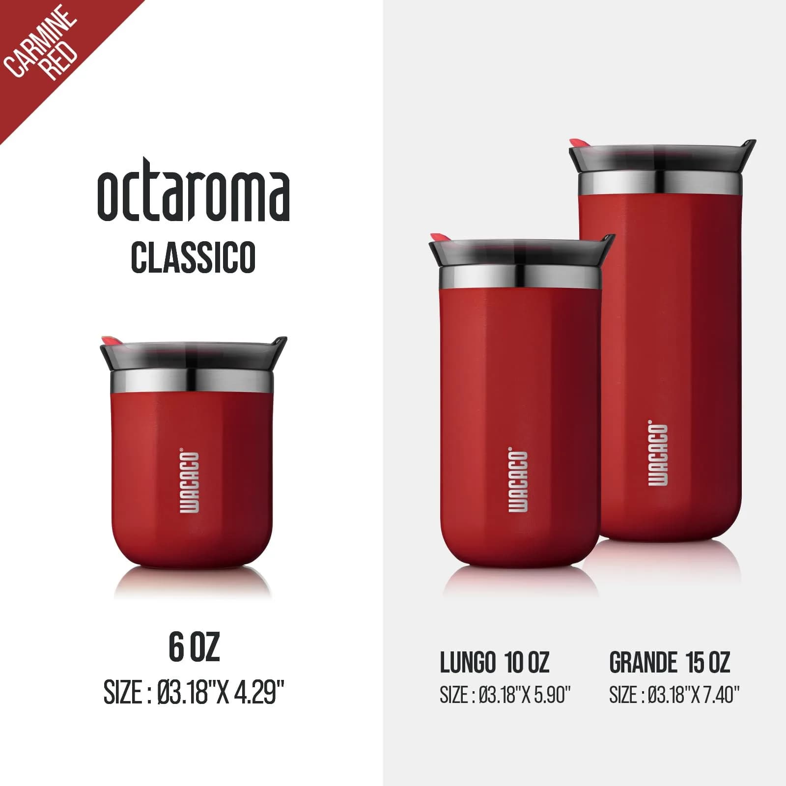 WACACO Octaroma Classico Vacuum Insulated Coffee Mug 180ml (6 fl oz) | Carmine Red Travel Tumbler - view 5