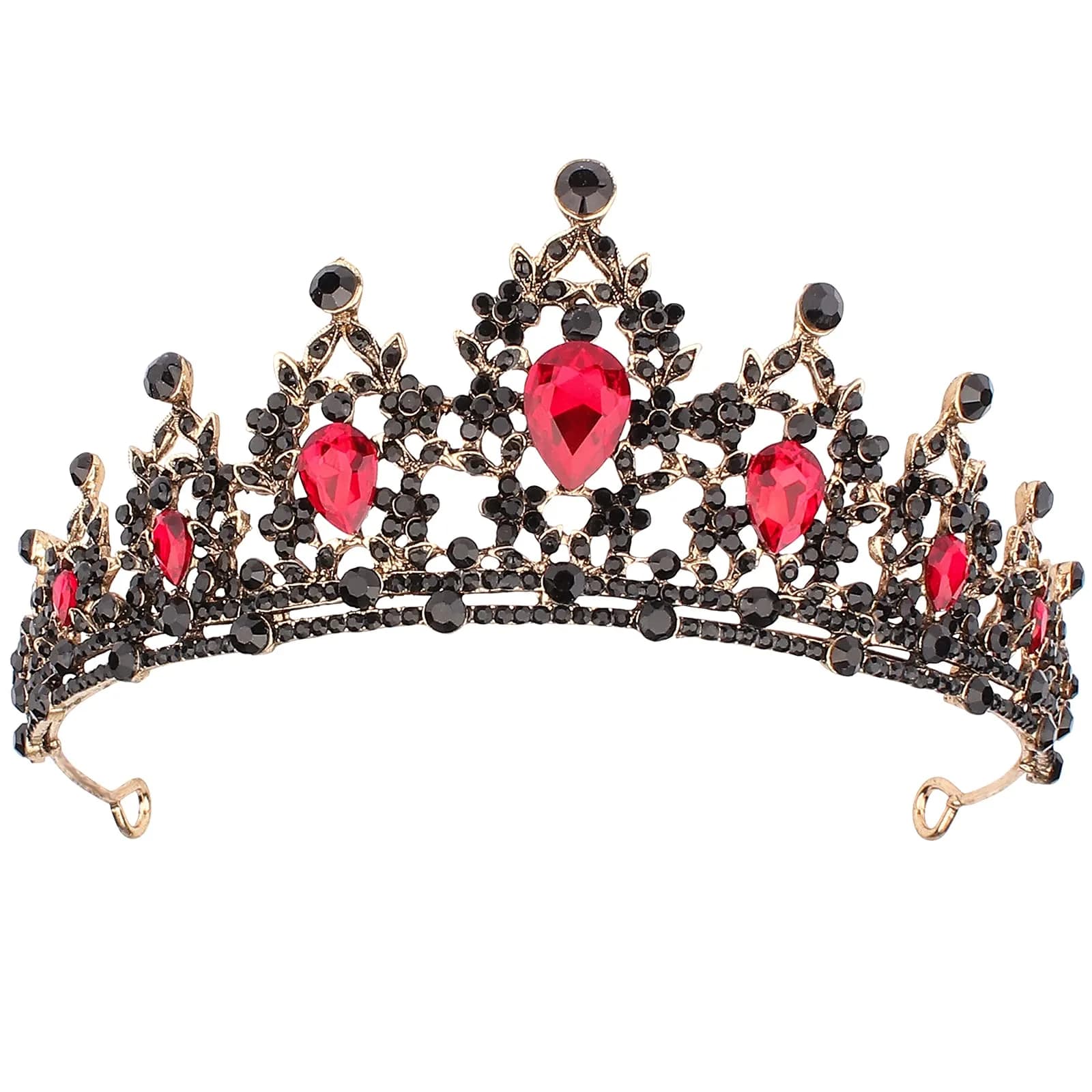 CAVETEE Black Crown for Women Halloween Party Favors 15cm | Luxurious Red Rhinestones Tiara - main product image