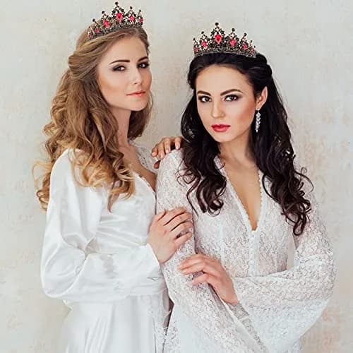 CAVETEE Black Crown for Women Halloween Party Favors 15cm | Luxurious Red Rhinestones Tiara thumbnail 2