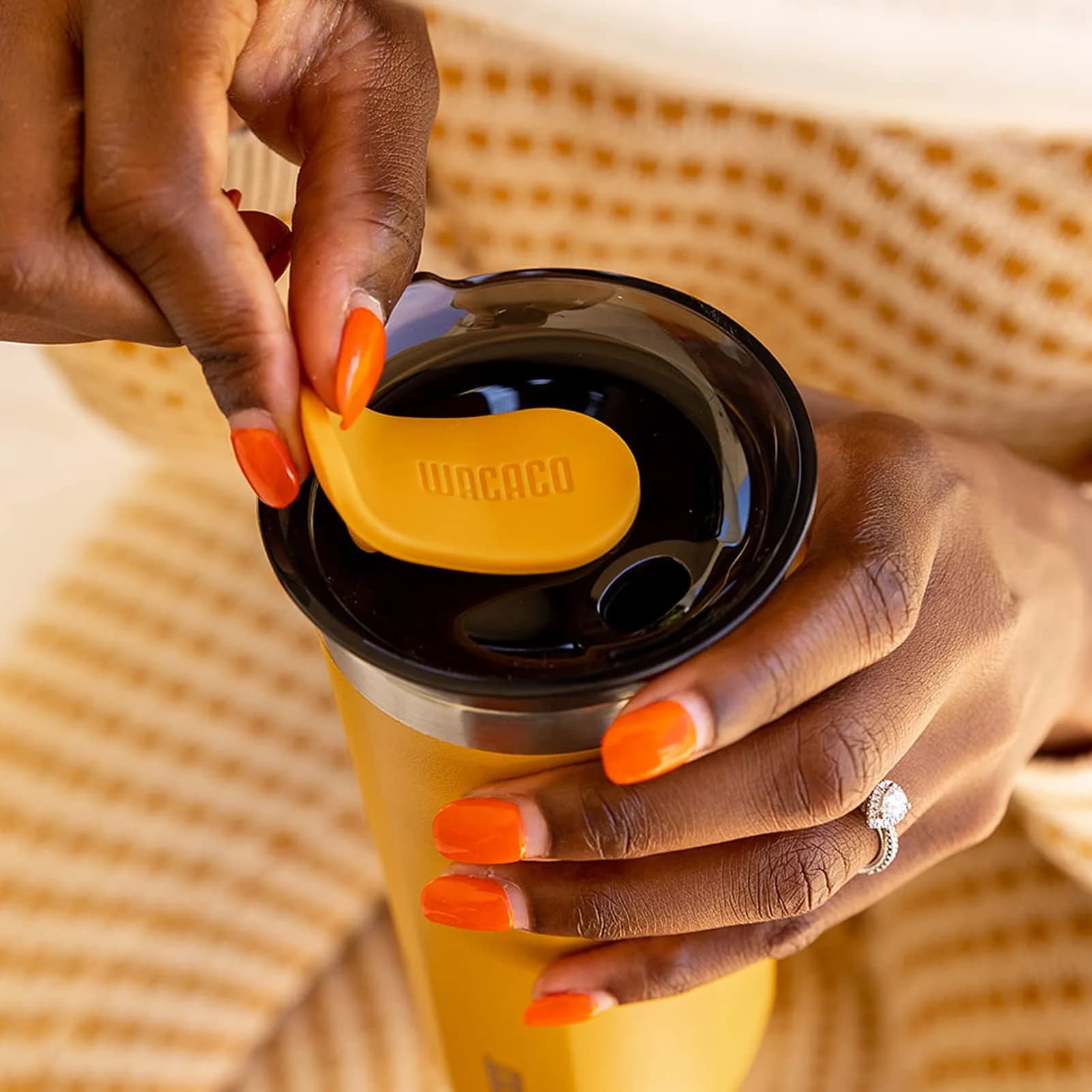 WACACO Octaroma Grande Vacuum Insulated Coffee Mug 435ml (15 fl oz) | Amber Yellow Travel Tumbler with Leak-Proof Lid - view 2