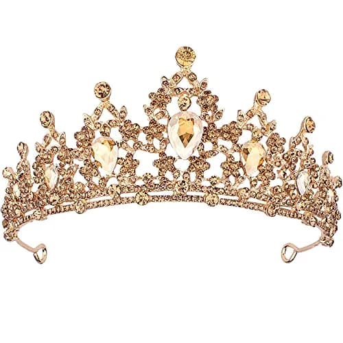 CAVETEE Champagne Gold Crowns for Women 15cm x 5.8cm | Luxurious Baroque Queen Tiara thumbnail 8