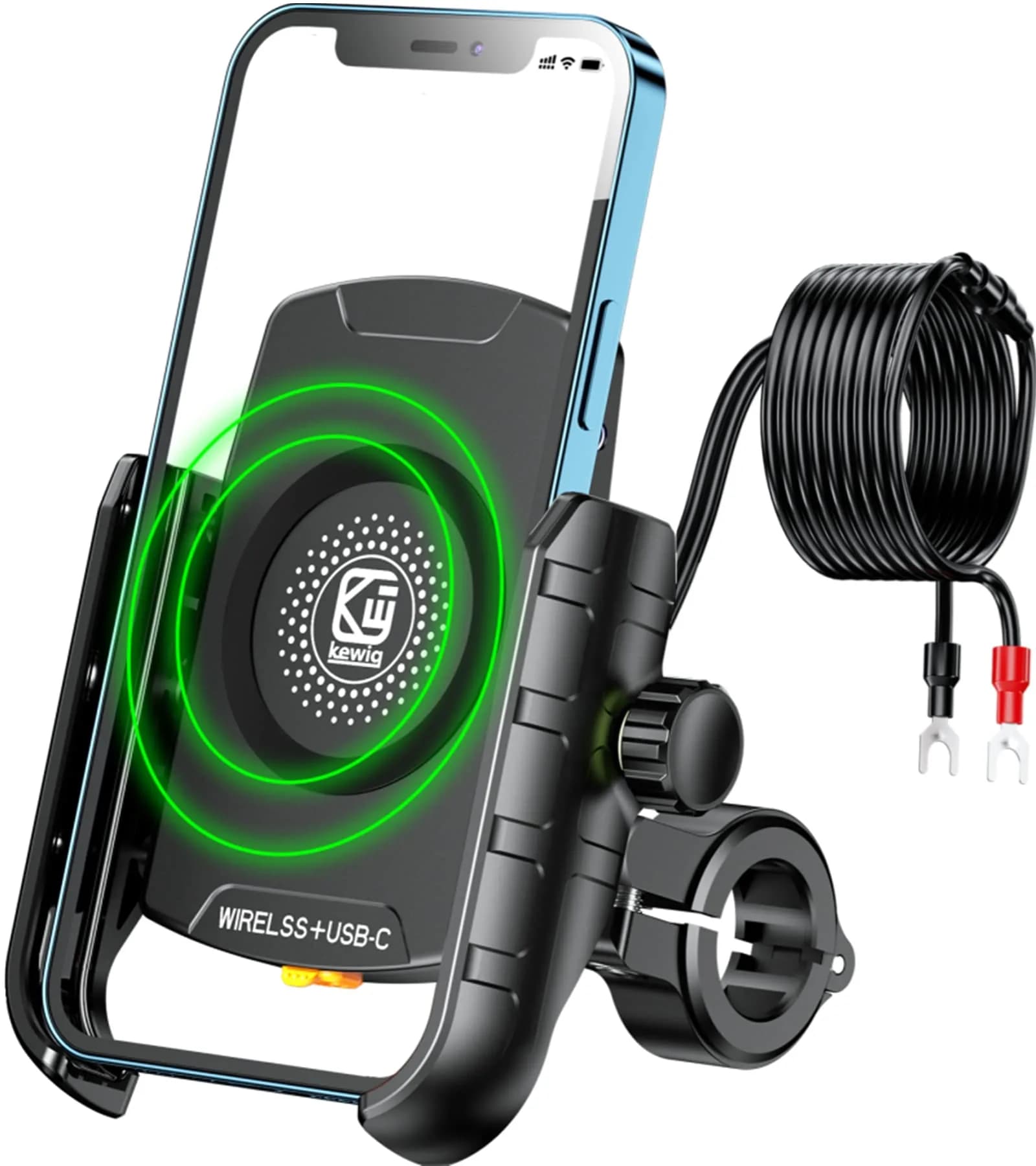 BRCOVAN Motorcycle Phone Mount Holder with Wireless & USB-C Charger 310g (0.68lb) | IP66 Waterproof, 15W Wireless & 20W PD Charging - main product image