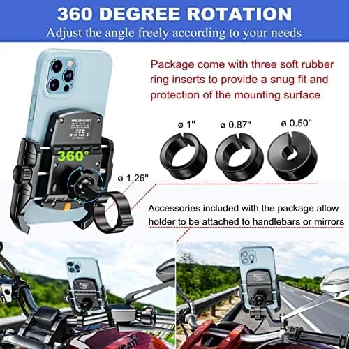 BRCOVAN Motorcycle Phone Mount Holder with Wireless & USB-C Charger 310g (0.68lb) | IP66 Waterproof, 15W Wireless & 20W PD Charging thumbnail 6