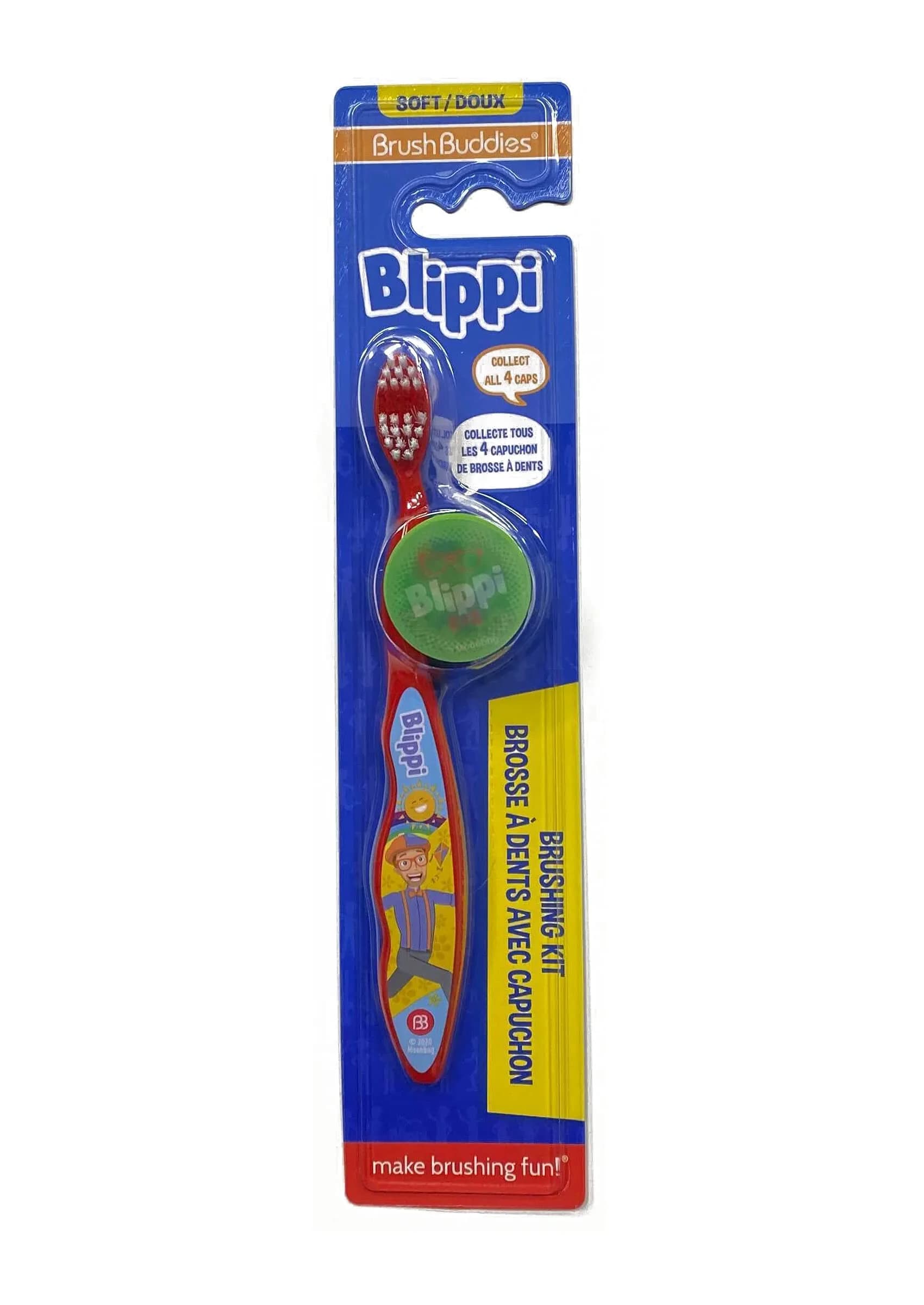 Brush Buddies Blippi Kids Toothbrush with Travel Cap | Soft Bristle, Multicolor, 2 Count - main product image