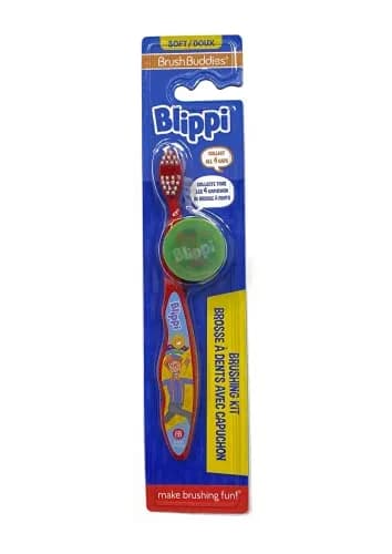 Brush Buddies Blippi Kids Toothbrush with Travel Cap | Soft Bristle, Multicolor, 2 Count thumbnail 1
