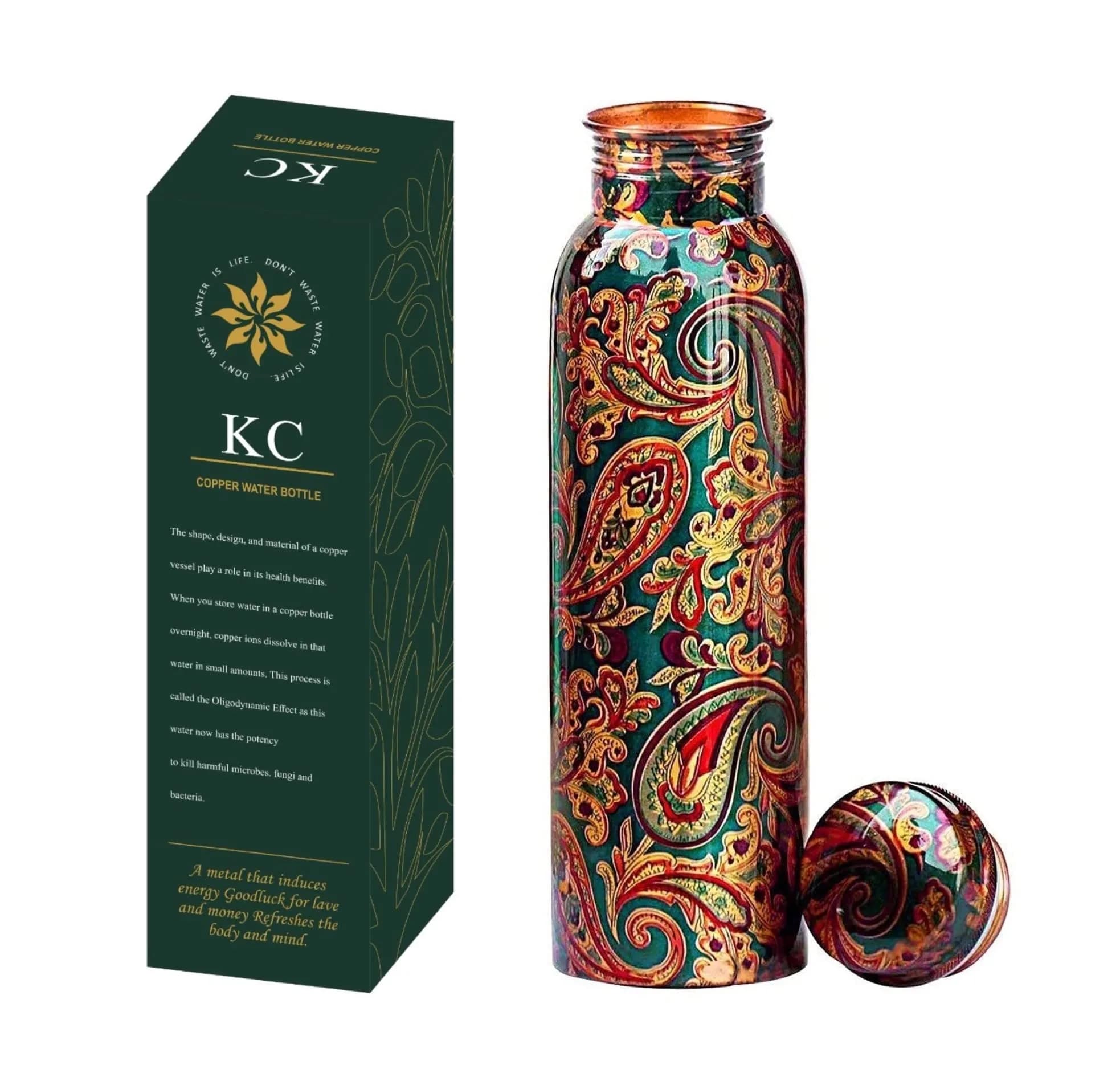 KC Pure Copper Water Bottle 1000ml (33.8 oz) | Ayurveda & Yoga Health Benefits — COPPER