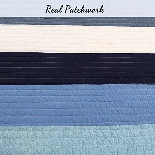 Cozy Line Home Fashions Navy Blue Striped Boy 100% Cotton Reversible Quilt Bedding Set, Preston, Queen thumbnail 4