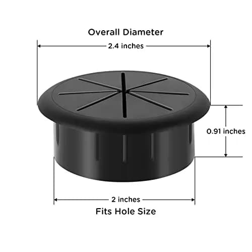 HYCC Black 2 Pack 2 Inch Flexible Desk Grommet | Organizes Wires Effectively thumbnail 4
