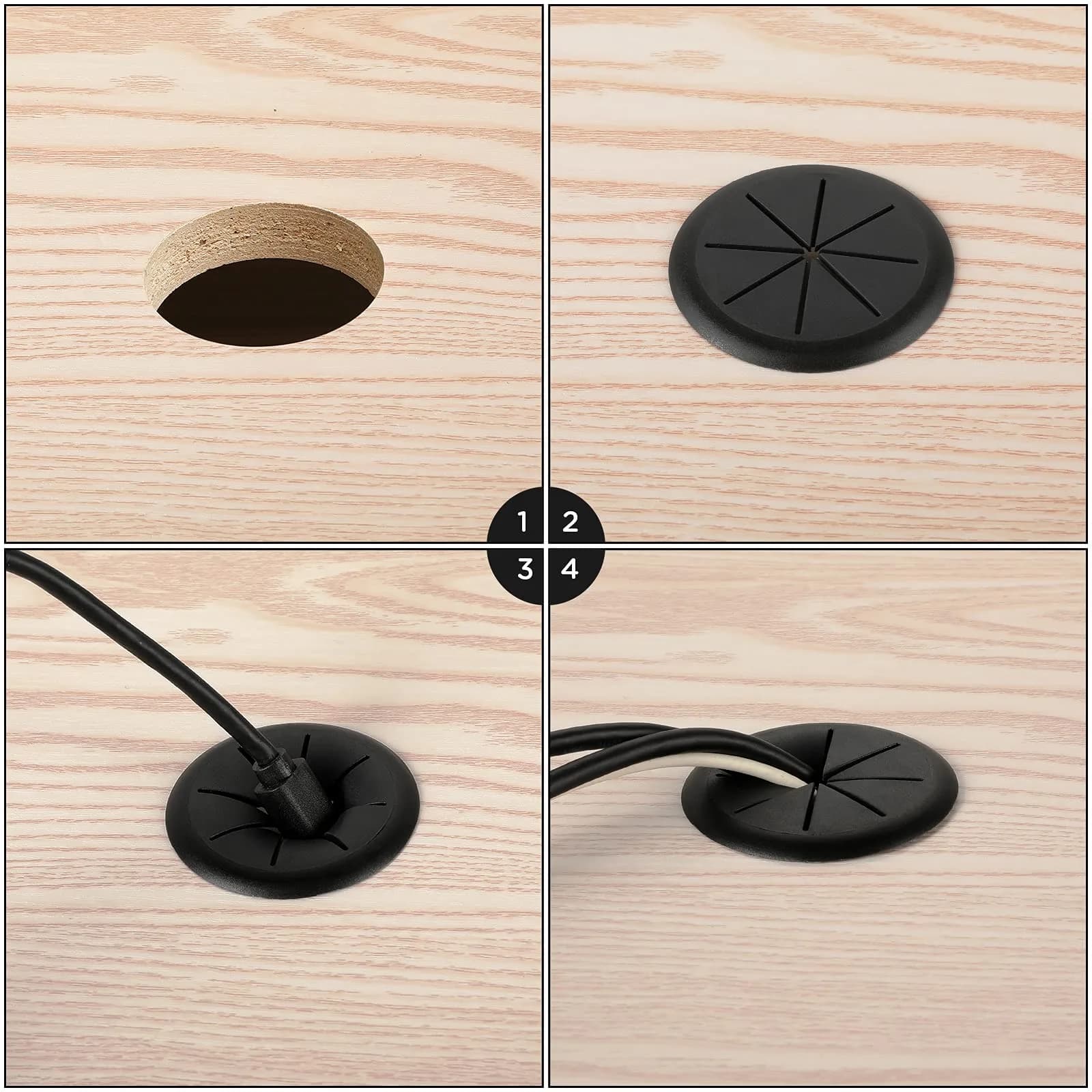 HYCC Black 2 Pack 2 Inch Flexible Desk Grommet | Organizes Wires Effectively - view 5