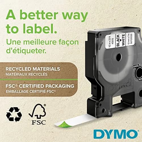 DYMO D1 Label Tape 12mm (1/2 Inch) x 7m (23 Feet) Black on White | 2-Pack for LabelManager & LabelWriter Duo thumbnail 2