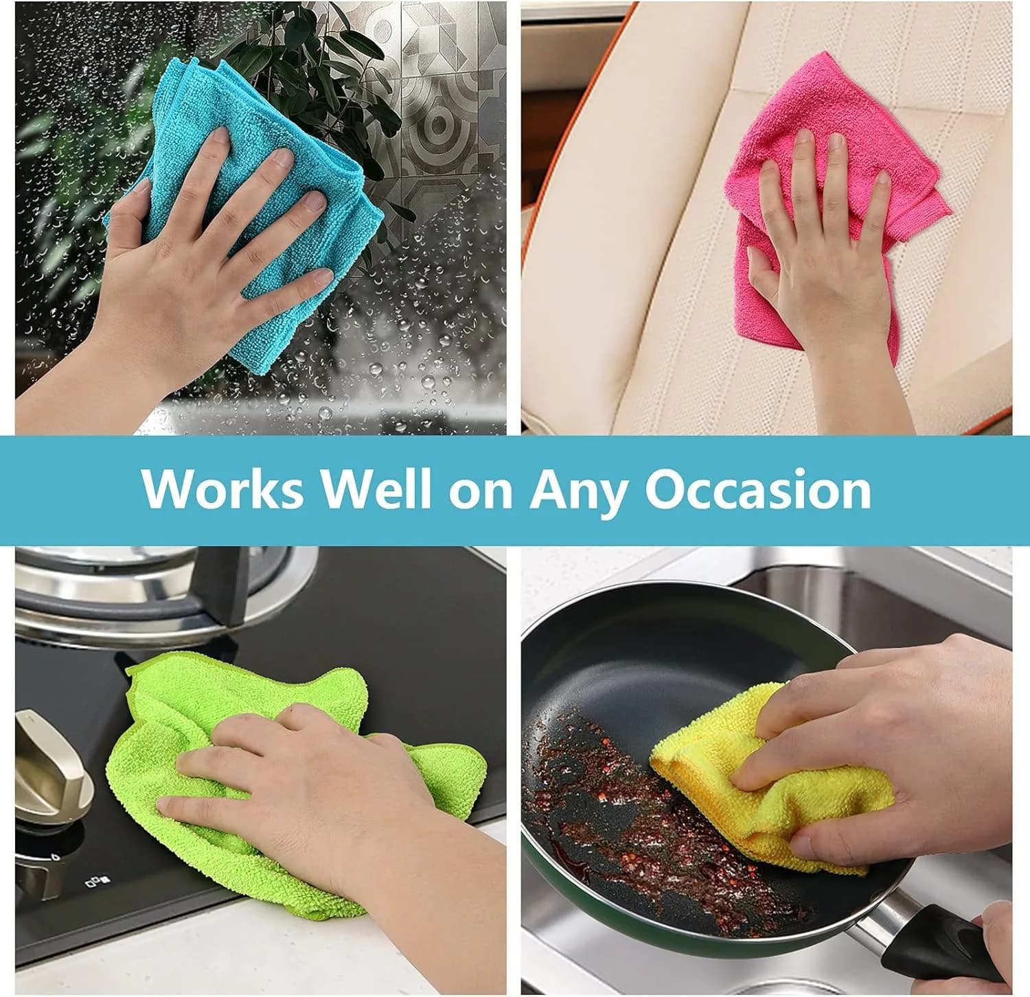 HOMEXCEL Microfiber Cleaning Cloths 12 Pack, 29cm x 29cm (11.5x11.5in) | Streak-Free Cleaning for Home & Auto - view 6