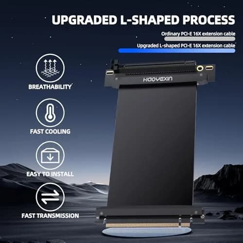 HAOYEXIN PCIE 3.0 X16 Extension Cable 20cm (8 inch) | Right Angle Connector for Vertical Installation thumbnail 4