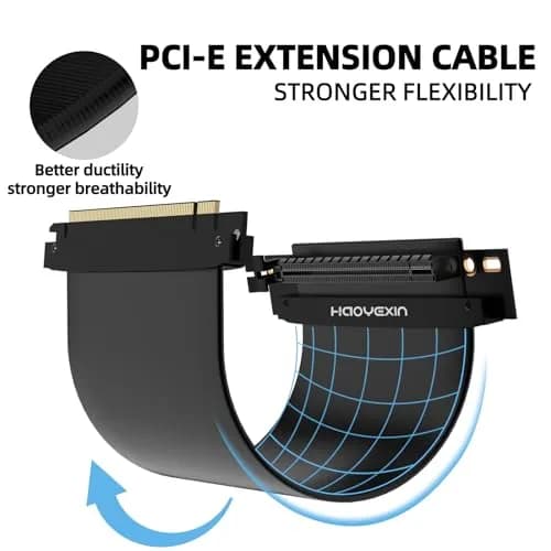 HAOYEXIN PCIE 3.0 X16 Extension Cable 20cm (8 inch) | Right Angle Connector for Vertical Installation thumbnail 2