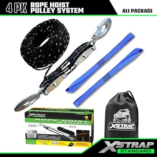 XSTRAP STANDARD Heavy-Duty 50 FT Reflective Rope Hoist Pulley System with 1000lb Capacity | 15.2m (50 ft) Black thumbnail 4