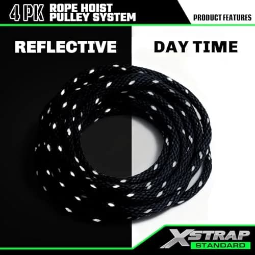 XSTRAP STANDARD Heavy-Duty 50 FT Reflective Rope Hoist Pulley System with 1000lb Capacity | 15.2m (50 ft) Black thumbnail 7