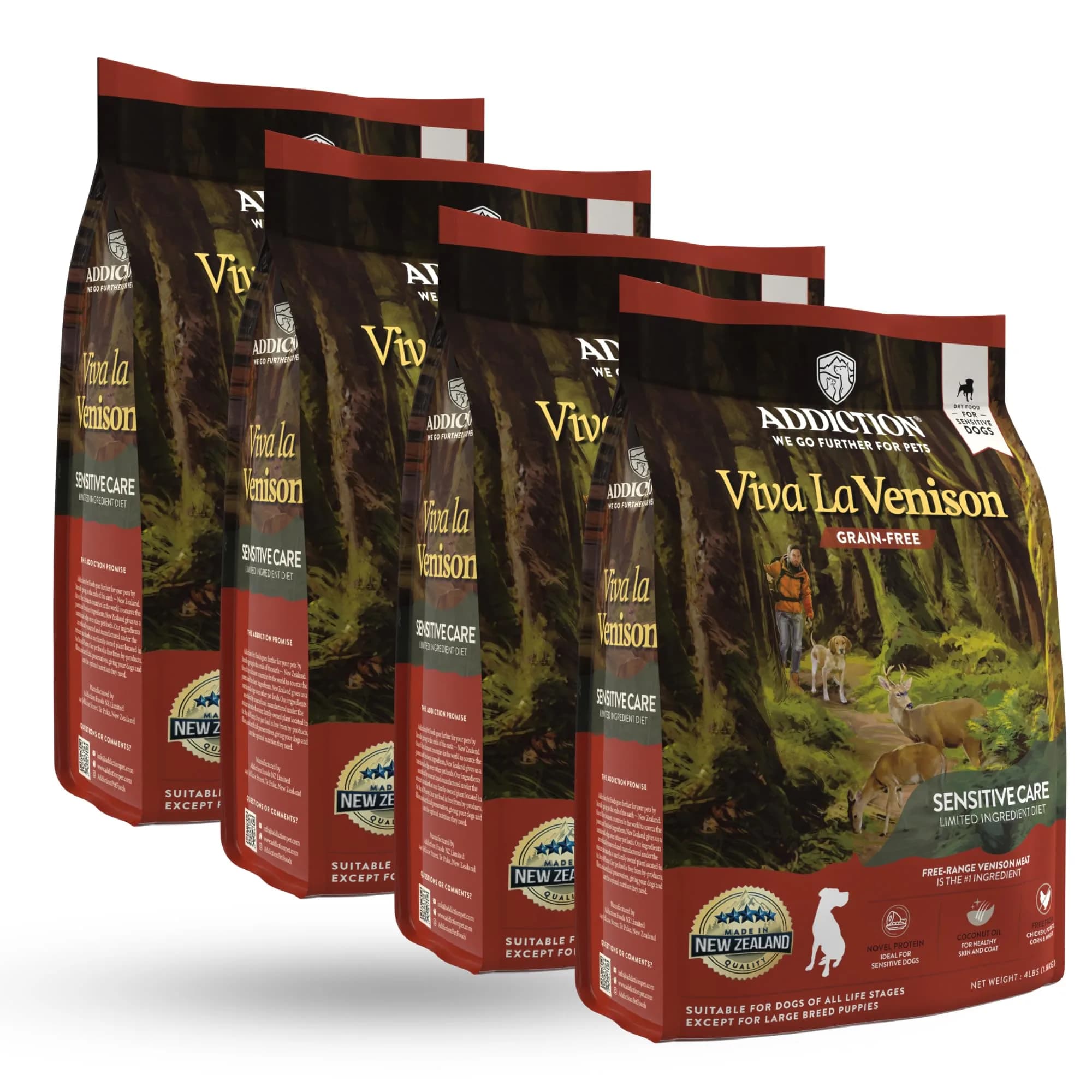 Addiction Viva La Venison Dog Food – Grain-Free Dry Dog Food with Novel Protein & Prebiotics, No Chicken, Beef, or Turkey – Made in New Zealand 4lb