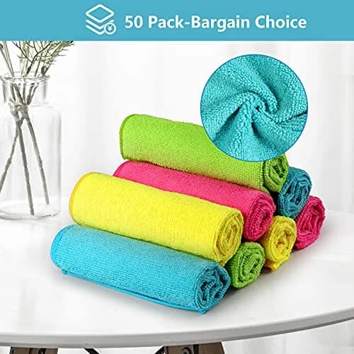 HOMEXCEL 50PK Microfiber Cleaning Cloth, 11.5x11.5in | Scratch-Free & Ultra-Absorbent thumbnail 3