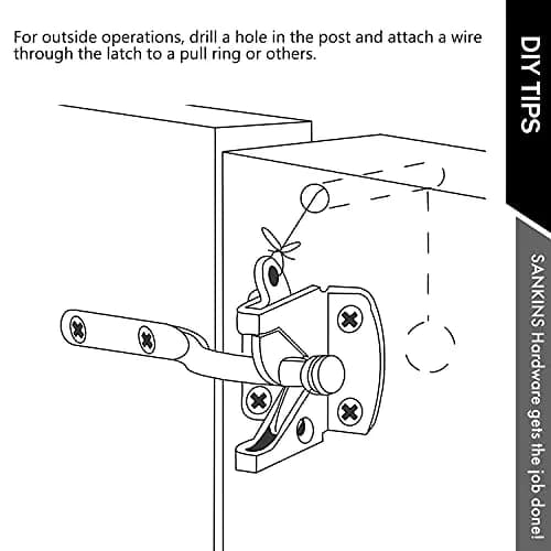 SANKINS Self Locking Gate Latch for Wooden Fence with Pull String | Heavy Duty, Lockable, Easy Install thumbnail 6