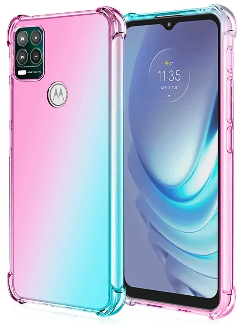 Lmposla Cellular Phone Case for Motorola Moto G Stylus 5G (2021), Pink/Teal Shockproof TPU, Soft Silicone, 2mm Protruding Edges