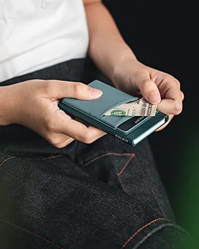 VULKIT Emerald Green Pop Up Card Holder Wallet with Money Pocket - RFID Blocking Slim Metal Bank Card Case thumbnail 4