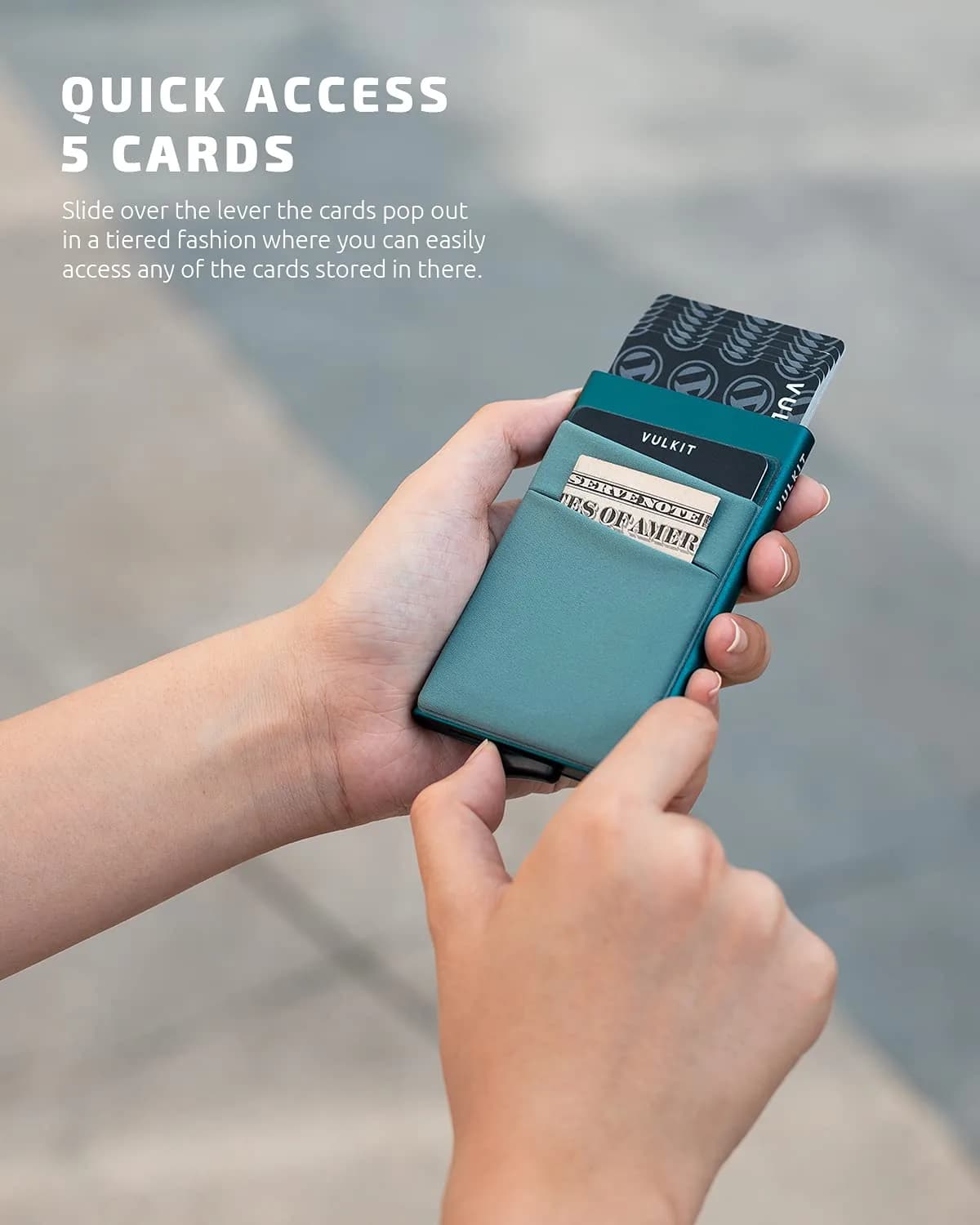 VULKIT Emerald Green Pop Up Card Holder Wallet with Money Pocket - RFID Blocking Slim Metal Bank Card Case - view 2