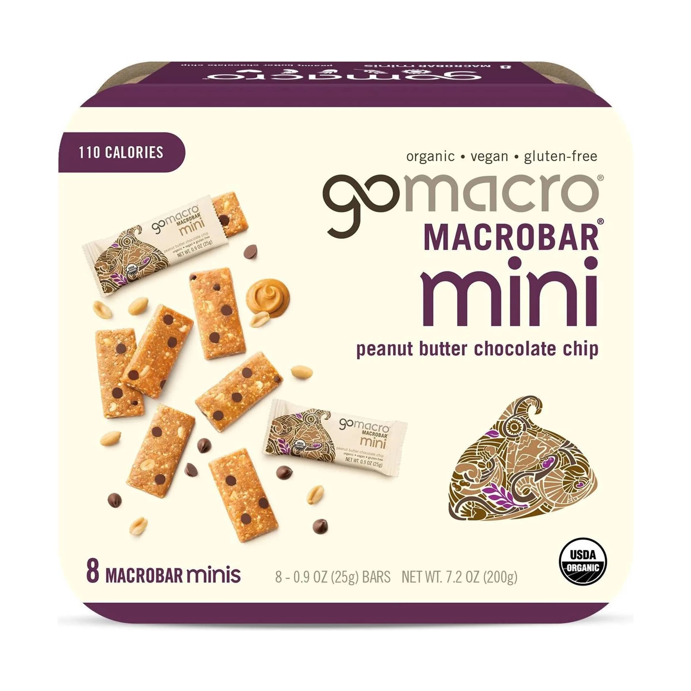 GoMacro Organic Peanut Butter Chocolate Chip Mini MacroBars 8 Pack | Vegan & Gluten-Free Snack — No Color