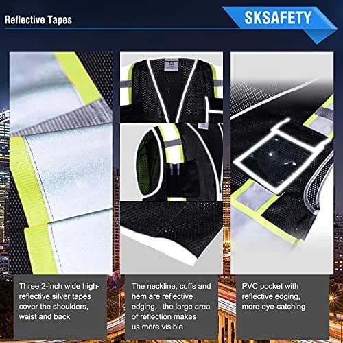 SKSAFETY Black Safety Vest with Zipper and Reflective Strips, Class 2 ANSI/ISEA Standard, 3XL thumbnail 4