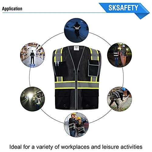SKSAFETY Black Safety Vest with Zipper and Reflective Strips, Class 2 ANSI/ISEA Standard, 3XL thumbnail 8