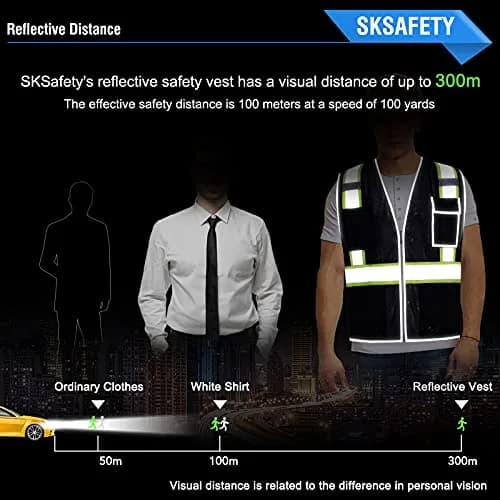 SKSAFETY Black Safety Vest with Zipper and Reflective Strips, Class 2 ANSI/ISEA Standard, 3XL thumbnail 3