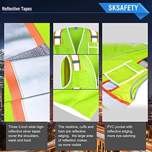 SKSAFETY Class 2 High Visibility Safety Vest 3XL (Lime) | ANSI/ISEA 107-2020 Compliant thumbnail 4