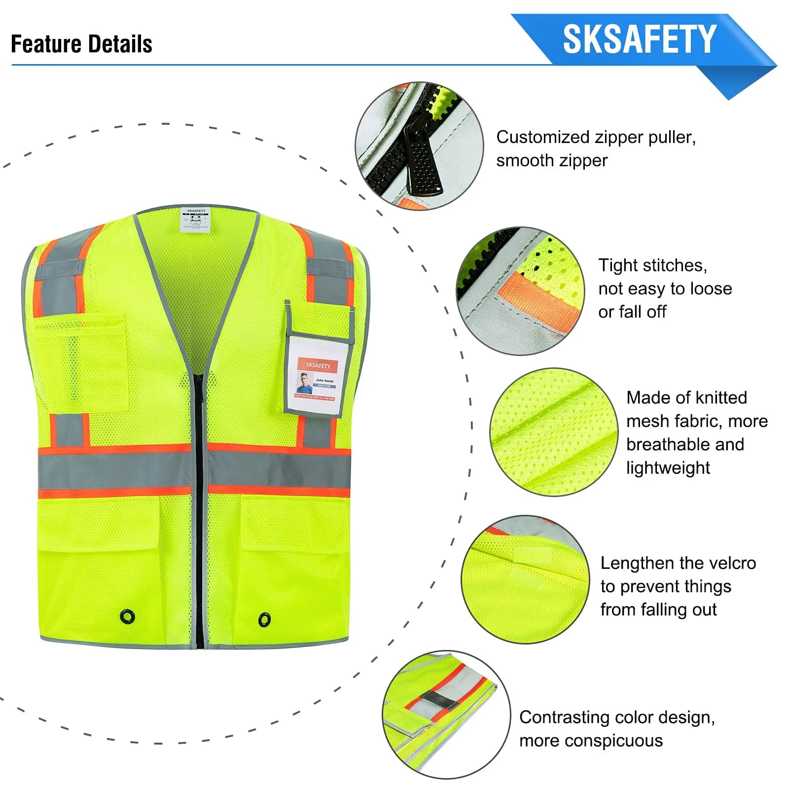 SKSAFETY Class 2 High Visibility Safety Vest 3XL (Lime) | ANSI/ISEA 107-2020 Compliant - view 5