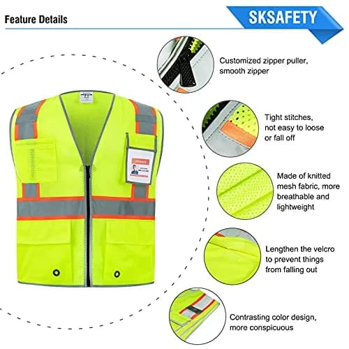 SKSAFETY Class 2 High Visibility Safety Vest 3XL (Lime) | ANSI/ISEA 107-2020 Compliant thumbnail 5