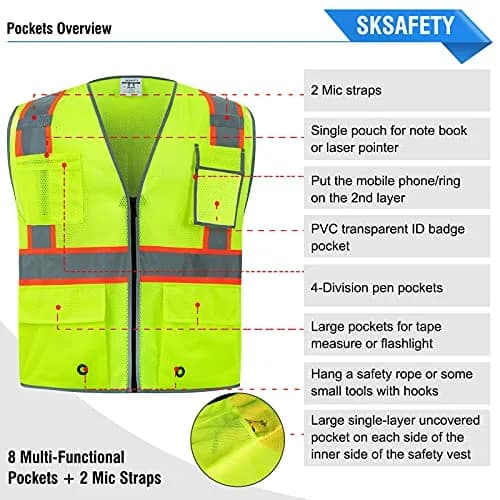 SKSAFETY Class 2 High Visibility Safety Vest 3XL (Lime) | ANSI/ISEA 107-2020 Compliant thumbnail 6