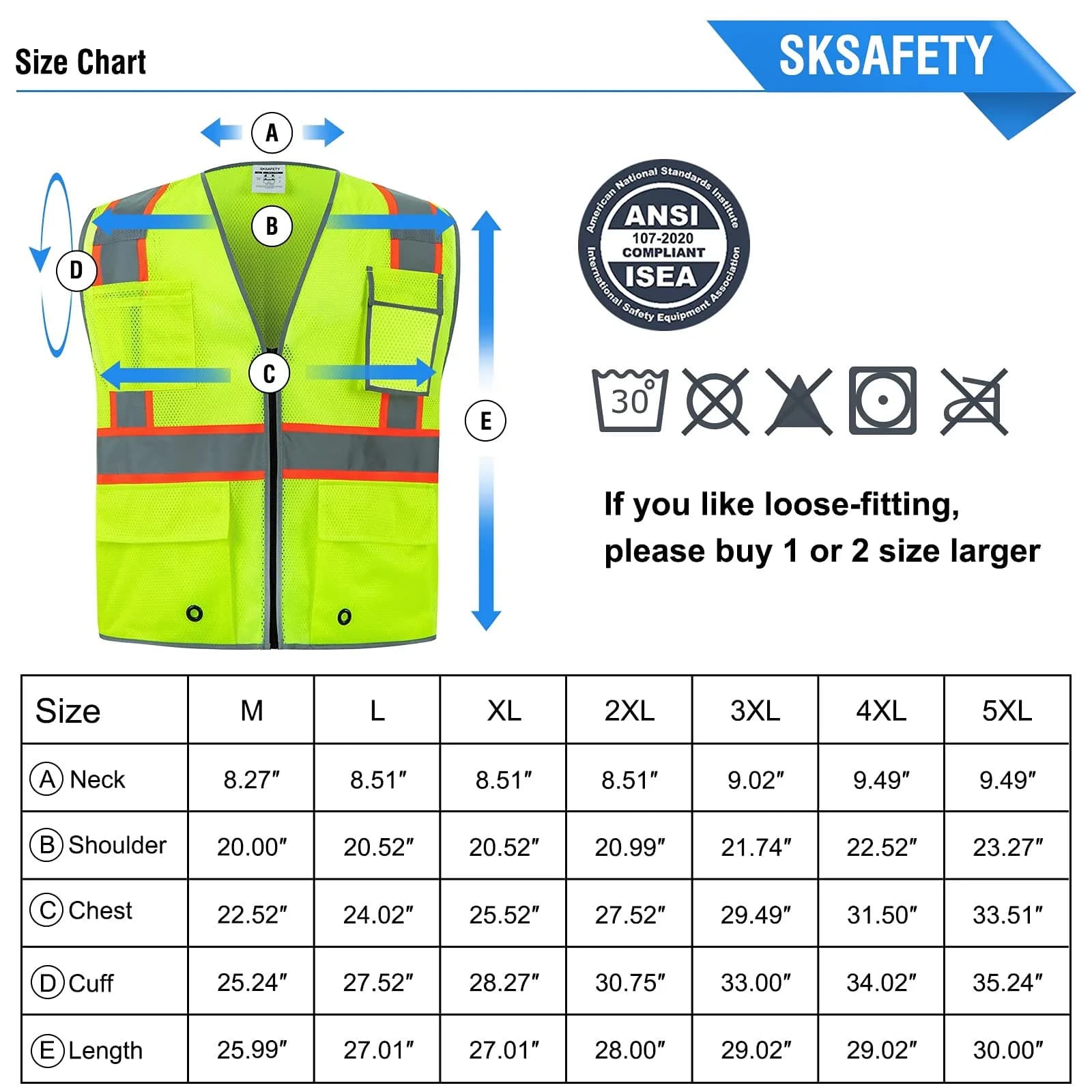 SKSAFETY Class 2 High Visibility Safety Vest 3XL (Lime) | ANSI/ISEA 107-2020 Compliant - view 7