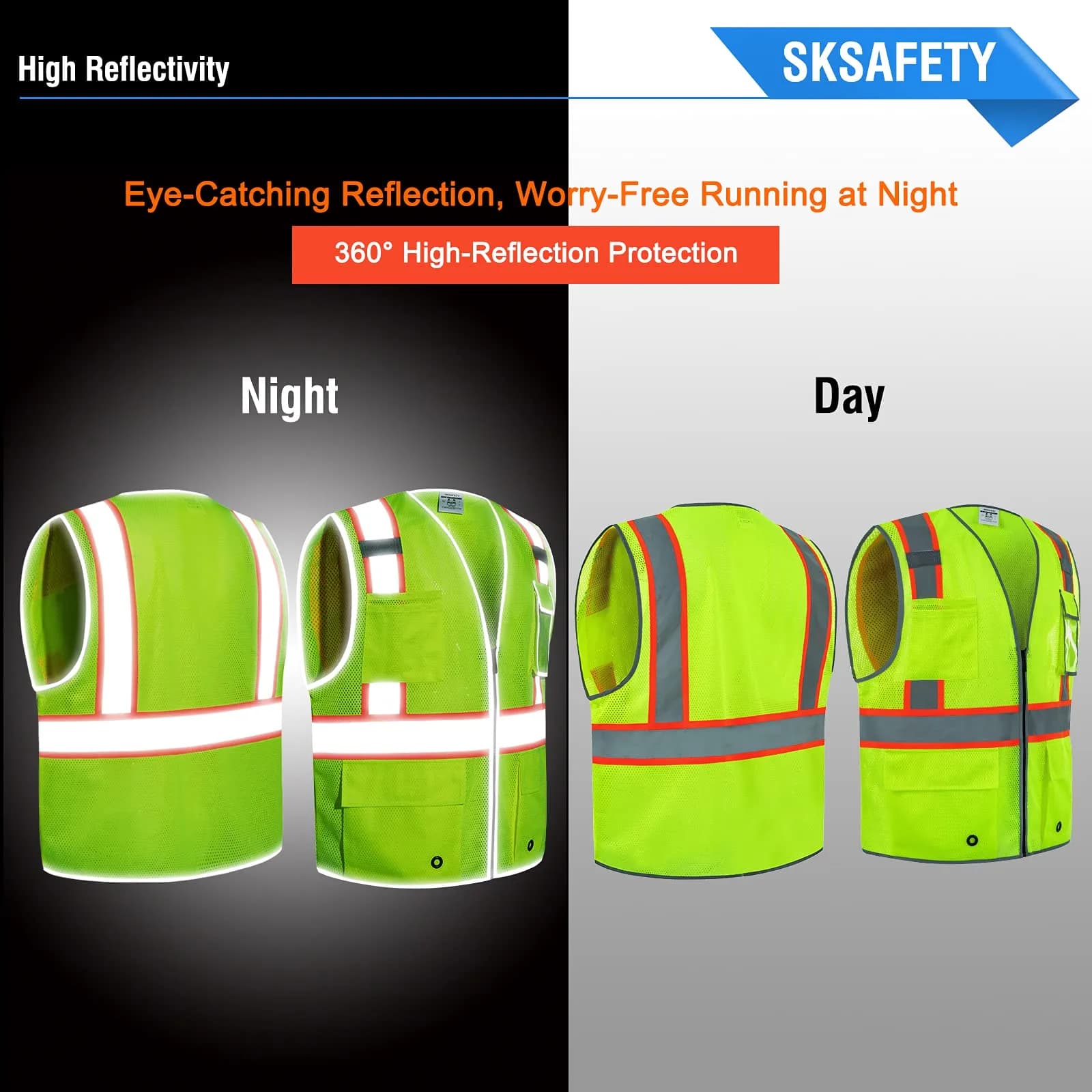 SKSAFETY Class 2 High Visibility Safety Vest 3XL (Lime) | ANSI/ISEA 107-2020 Compliant - view 2
