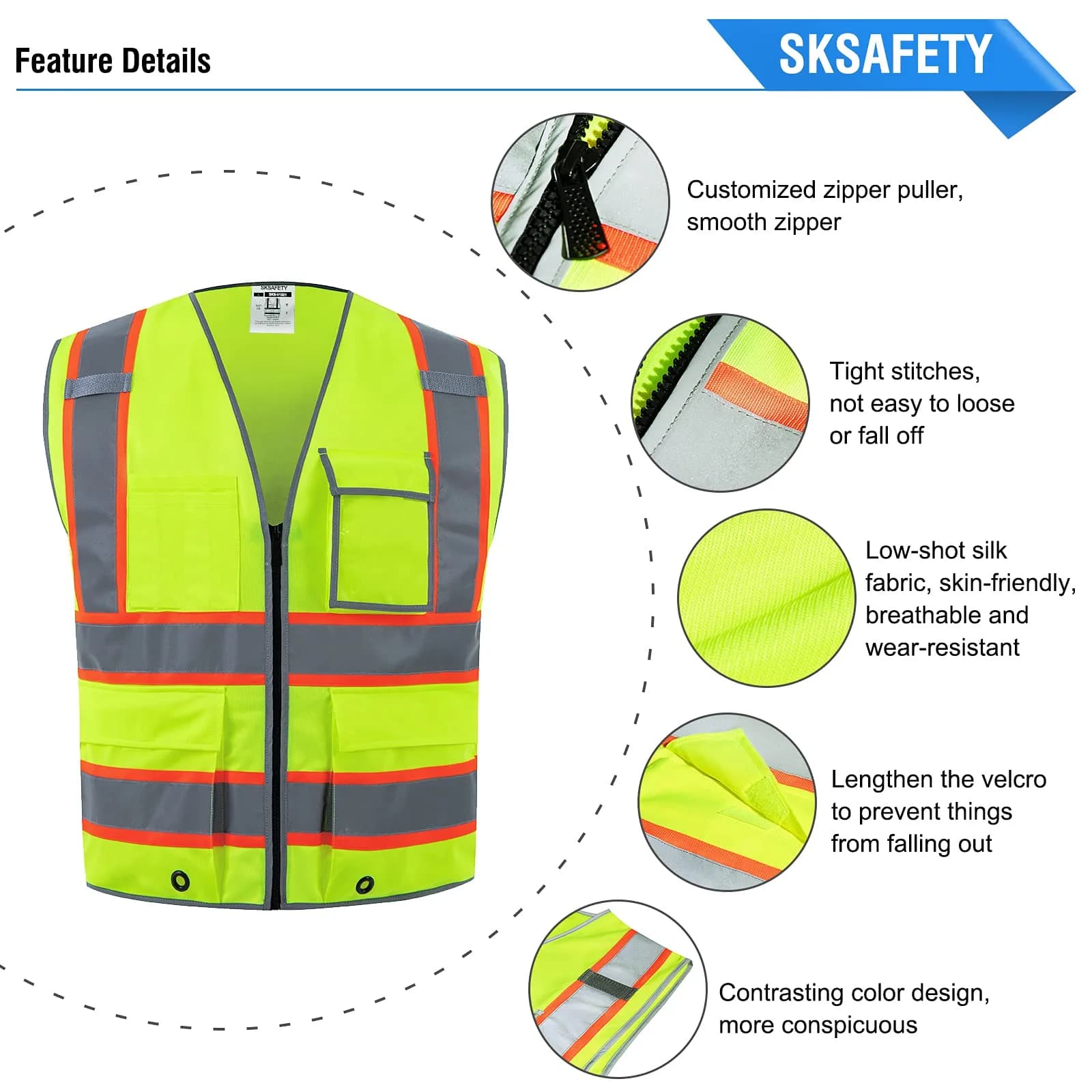 SKSAFETY Class 2 High Visibility Safety Vest XL | ANSI/ISEA 107-2020 Compliant with 360° Reflective Strips - view 5