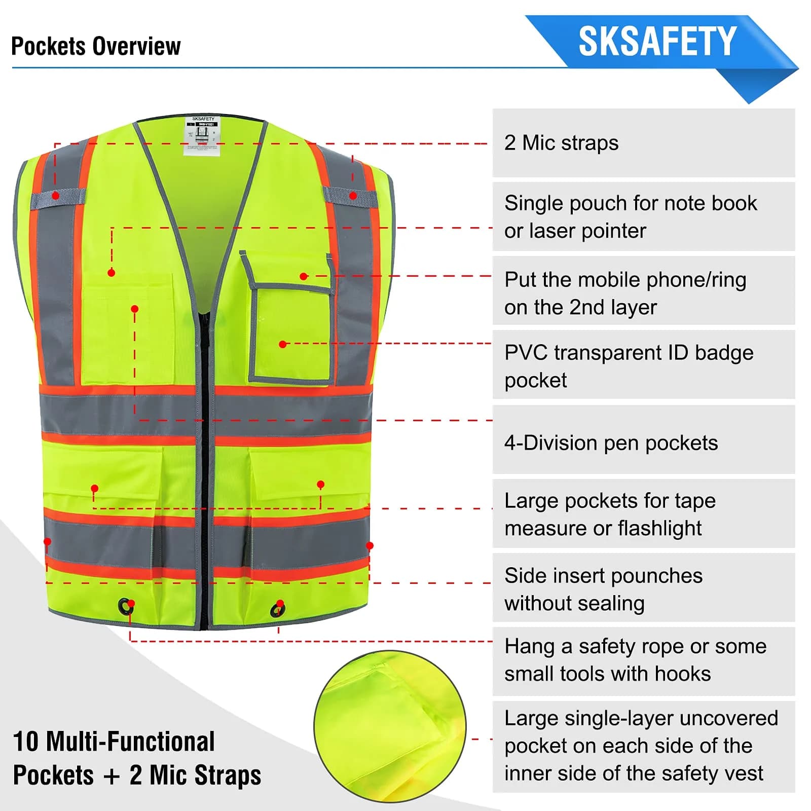 SKSAFETY Class 2 High Visibility Safety Vest XL | ANSI/ISEA 107-2020 Compliant with 360° Reflective Strips - view 6