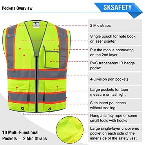 SKSAFETY Class 2 High Visibility Safety Vest XL | ANSI/ISEA 107-2020 Compliant with 360° Reflective Strips thumbnail 6