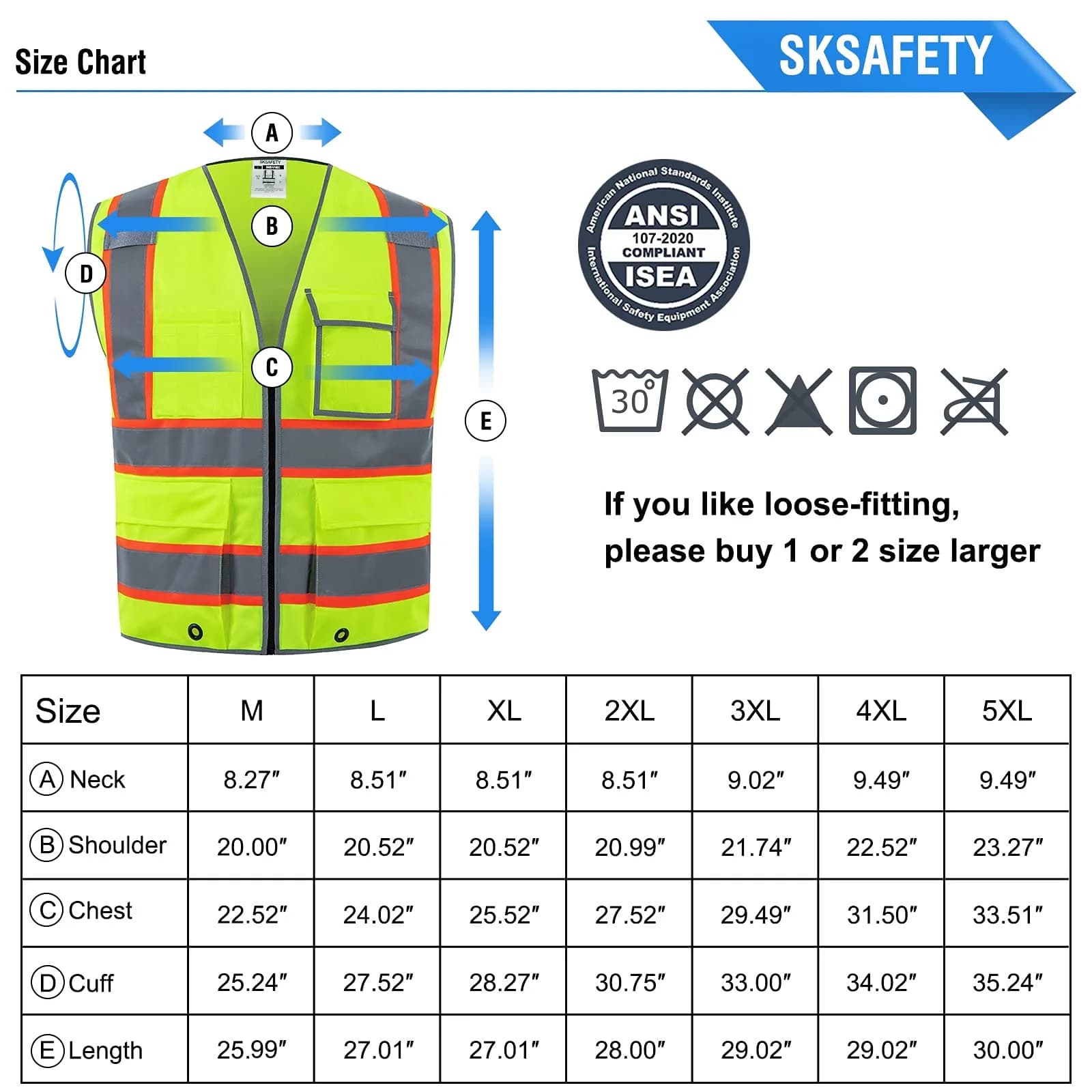 SKSAFETY Class 2 High Visibility Safety Vest XL | ANSI/ISEA 107-2020 Compliant with 360° Reflective Strips - view 7