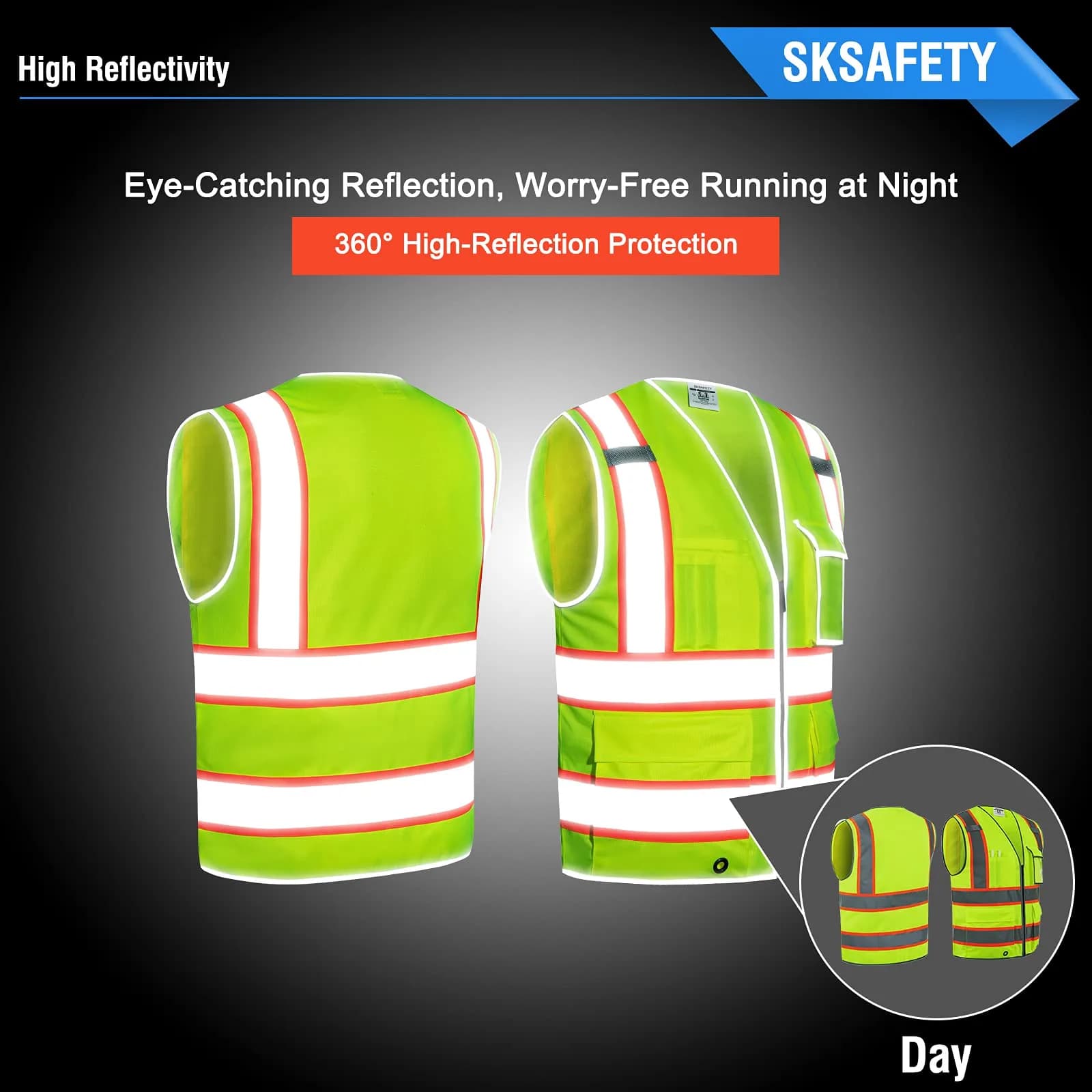 SKSAFETY Class 2 High Visibility Safety Vest XL | ANSI/ISEA 107-2020 Compliant with 360° Reflective Strips - view 2