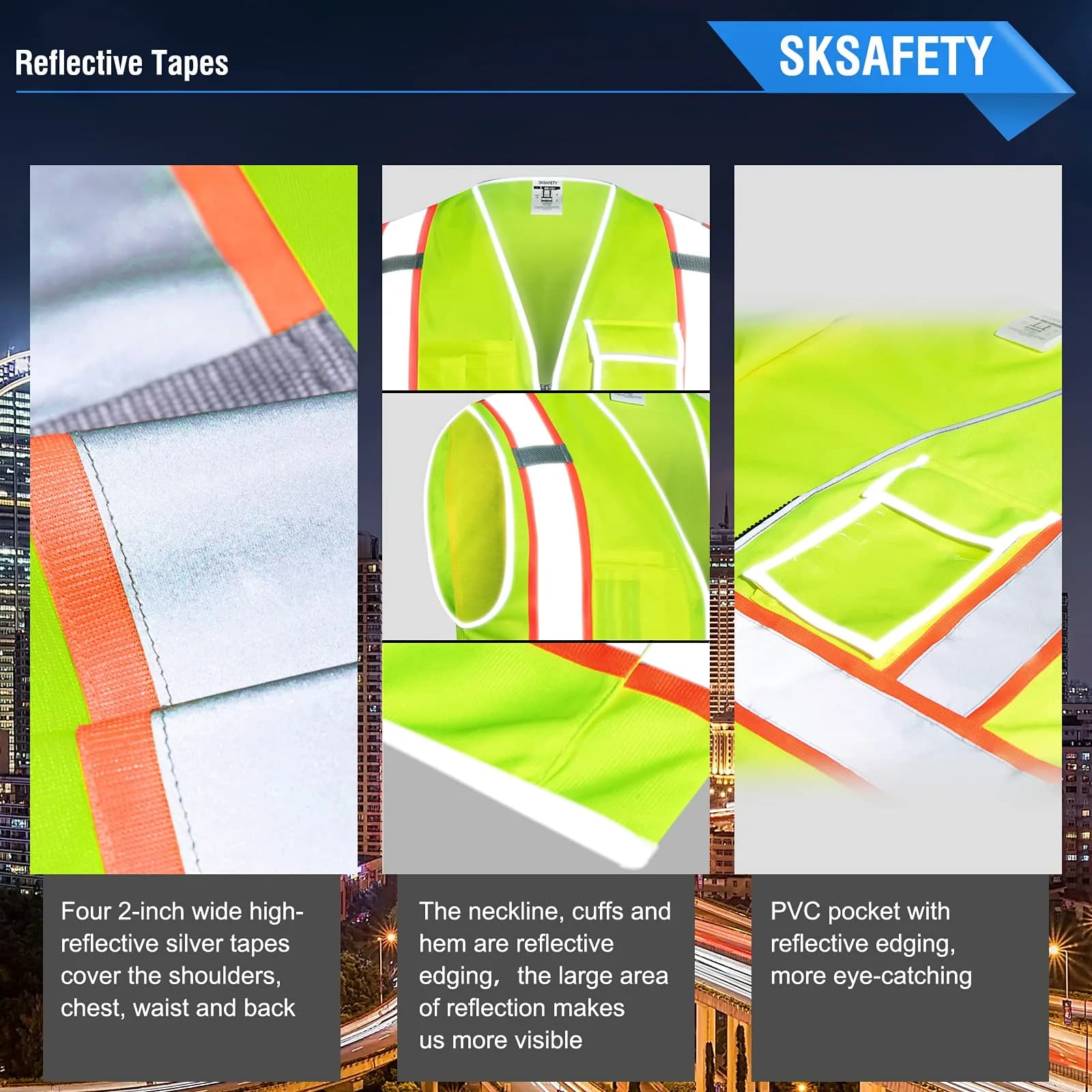 SKSAFETY Class 2 High Visibility Safety Vest XL | ANSI/ISEA 107-2020 Compliant with 360° Reflective Strips - view 4