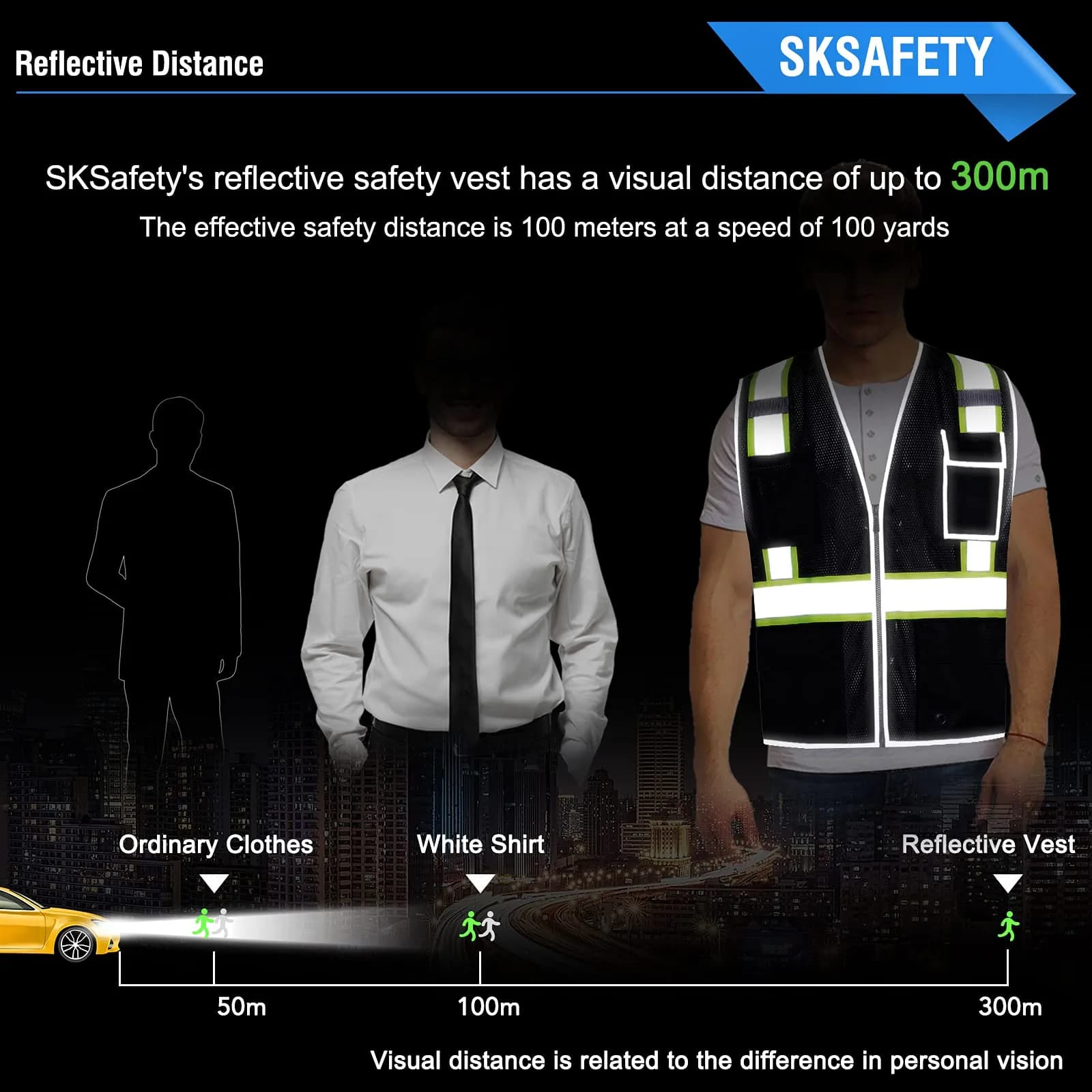 SKSAFETY Class 2 High Visibility Safety Vest with Zipper and Reflective Strips, ANSI/ISEA Standard, Black, Medium - view 3