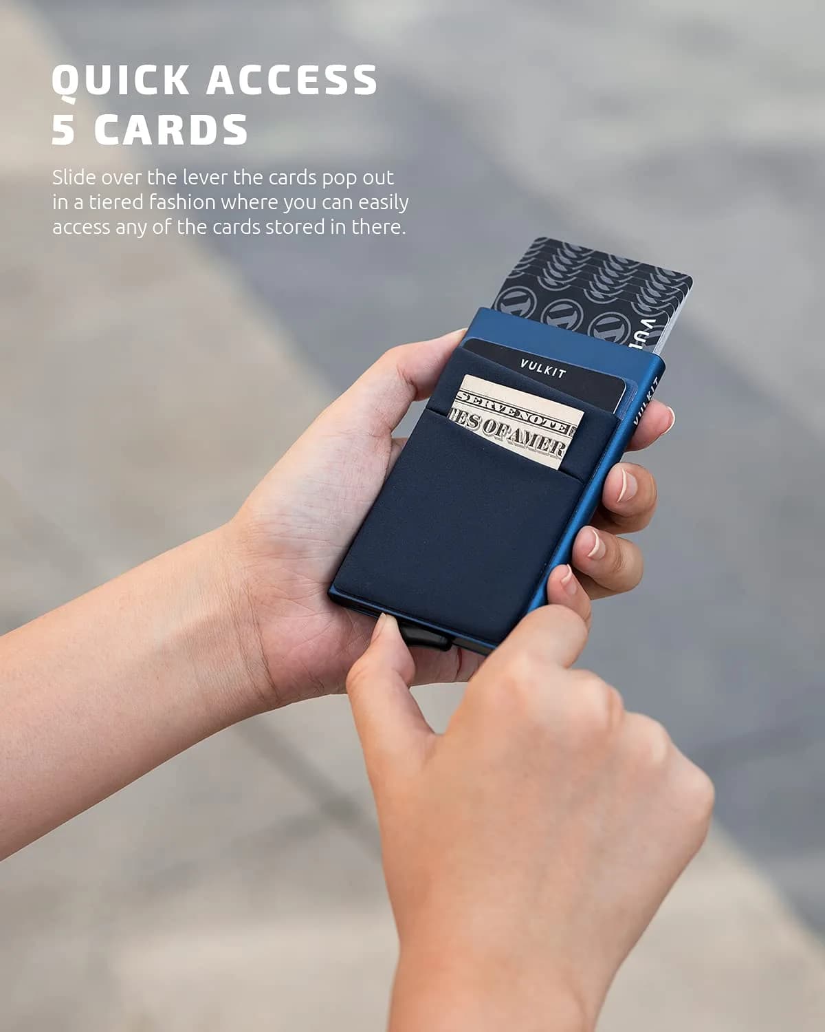 VULKIT Navy Pop Up Card Holder Wallet with Money Pocket & RFID Blocking Slim Metal Card Case - view 2