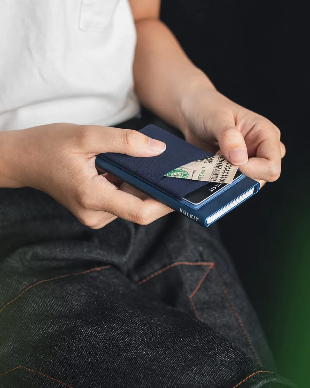VULKIT Navy Pop Up Card Holder Wallet with Money Pocket & RFID Blocking Slim Metal Card Case - view 4